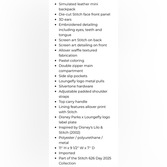 Disney Parks Loungefly Pastel Blue Stitch 626 Day Backpack - Picture 12 of 12